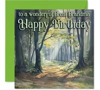 Heartfelt Birthday Card for Great Grandma - Warm Wishes in a Tranquil Forest - Serene Woodland Scene with Gentle Light - 145mm Square, Envelope Included