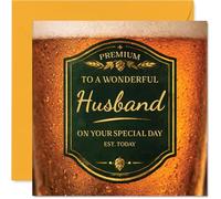 Heartfelt Birthday Card for Husband - Cheers to a Wonderful Husband - Beer Celebration Design in Elegant Green and Gold - 145mm Square, Envelope Included
