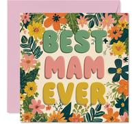 Heartfelt Birthday Card for Mam - Bold and Blooming - Playful 'Best Mam Ever' with Vibrant Floral Bursts, Mother's Day - 145mm Square, Envelope Included
