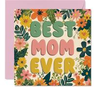Heartfelt Birthday Card for Mom - Bright Blooms and Bold Lettering - Vibrant Floral Design Celebrates Your Amazing Mum, Mother's Day - 145mm Square, Envelope Included