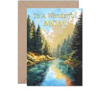 Heartfelt Birthday Card for Mom - Serene River Landscape with Nature's Touch - Tranquil Blues and Greens for a Wonderful Mum, Mother's Day - 5x7 Inch, Envelope Included