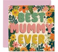 Heartfelt Birthday Card for Mummy - Bright Blooms and Bold Lettering, Mother's Day - 145mm Square, Envelope Included