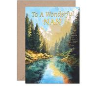 Heartfelt Birthday Card for Nan - Serene River Landscape Scene - Tranquil Nature Artwork with Warm Colours, Mother's Day - A5, Envelope Included