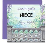 Heartfelt Birthday Card for Niece - A Gentle Birthday Wish - Serene Floral Scene with Purple, Blue and Green Hues - Elegant Way to Show You Care - 145mm Square, Envelope Included