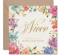 Heartfelt Birthday Card for Niece - Bursting with Birthday Cheer - Vibrant Floral Design in Joyful Colours - Sure to Brighten Her Special Day - 145mm Square, Envelope Included
