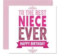 Heartfelt Birthday Card for Niece - to the Best Niece Ever - Playful Pink and White Design with Bold, Cheerful Lettering - 145mm Square, Envelope Included