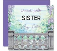 Heartfelt Birthday Card for Sister - Warm Wishes for a Wonderful Sister - Serene Purple and Green Floral Design - 145mm Square, Envelope Included