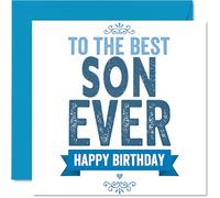 Heartfelt Birthday Card for Son - Big Birthday Wishes - Bold Blue 'to the Best Son Ever' Playful Design - Guaranteed to Make Him Feel Special - 145mm Square, Envelope Included