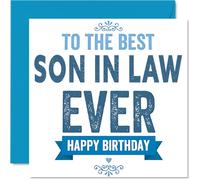 Heartfelt Birthday Card for Son in Law - Celebrate Your Top Son-in-law - Bold Blue and White Design with Big Appreciation - 145mm Square, Envelope Included