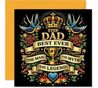 Heartfelt Birthday Card for Step Dad - Big Cheers for Your Top Stepdad - Trophy, Crown and Roses Design, Father's Day - 145mm Square, Envelope Included