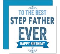 Heartfelt Birthday Card for Step Father - Big Birthday Cheers - Bold Blue and White Design Celebrating the Best Stepfather - 145mm Square, Envelope Included
