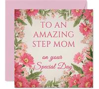 Heartfelt Birthday Card for Step Mom - Bright Blooms and Warm Wishes - Vibrant Pink Floral Design for a Truly Special Step Mum, Mother's Day - 145mm Square, Envelope Included