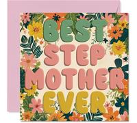 Heartfelt Birthday Card for Step Mother - Bright Blooms and Bold Praise, Mother's Day - 145mm Square, Envelope Included