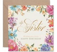 Heartfelt Birthday Card for Step Sister - A Blooming Lovely Day Awaits - Pastel Floral Design for Your Step Sister - 145mm Square, Envelope Included