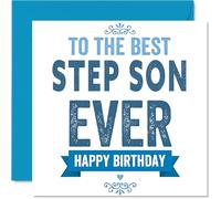 Heartfelt Birthday Card for Step Son - Big Birthday Cheers - Bold Blue Design with 'to the Best Step Son Ever' - 145mm Square, Envelope Included