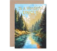Heartfelt Birthday Card for Uncle - Serene River and Trees Scene - Warm Landscape Design with Blue and Green Tones, Father's Day - A5, Envelope Included