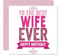 Heartfelt Birthday Card for Wife - Overflowing with Love - Bold Pink and White Design Celebrates Your Amazing Wife - 145mm Square, Envelope Included