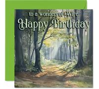 Heartfelt Birthday Card for Wife - Warm Wishes in a Woodland Glow - Serene Forest Scene with Gentle Sunlight - 145mm Square, Envelope Included