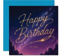 Heartfelt Birthday Card - Wish upon Sparkling Stars - Magical Galaxy Night Sky with Shimmering Script - A Dreamy Way to Send Birthday Cheer - 145mm Square, Envelope Included