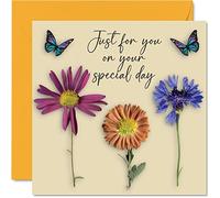 Heartfelt Birthday Cards for Men Women - Pressed Flowers - Special Birthday Card for Mum Dad Brother Sister Son Daughter Nan Grandad, 145mm Greeting Cards, Bday