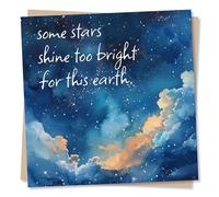 Heartfelt Condolences Card - Some Stars Shine Too Bright For This Earth - Blue Sky, Clouds & Stars Design - Sympathy Card For Loss Of A Loved One