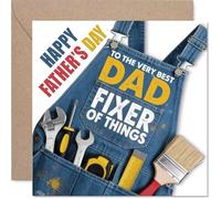 Heartfelt Father's Day Card - Celebrating the Top Fixer - Denim Overall and Tool Design for Hands-on Dads - A Cheerful Nod to Every DIY Legend - 145mm Square, Envelope Included