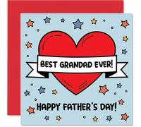 Heartfelt Father's Day Card for Grandad - Bursting with Love and Colour - Bold Red Heart and Cheerful Stars Design - 145mm Square, Envelope Included