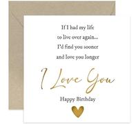 Heartfelt Happy Birthday Card for Wife, 'Love You Longer' Beautiful Romantic Bday Gift for Husband Boyfriend Girlfriend, Sweet Sentimental Words, Blank Inside for Own Message
