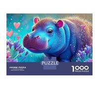 Heartfelt Hippo 1000 Pieces Jigsaw Puzzles Engaging Home Decoration Hippo in Flowers Jigsaw Puzzles Unique Puzzle Gift for Gifts 52x38cm/1000pcs