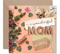 Heartfelt Mothers Day Card for Mom - Warm Wishes with a Flutter - Floral and Butterfly Design in Soft Pinks and Greens, Birthday - 145mm Square, Envelope Included
