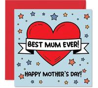 Heartfelt Mothers' Day Card for Mum - Bursting with Love - Bold Red Heart and Playful Stars Design - Celebrates the Best Mum Ever - 145mm Square, Envelope Included