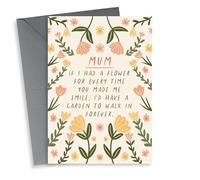 Heartfelt Mothers Day Card - Mum - If I Had A Flower For Every Time You Made Me Smile, I'd Have A Garden To Walk In Forever