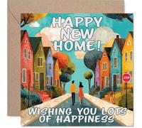 Heartfelt New Home Card - Bright New Chapter Awaits - Colourful Houses and Couple Illustration - Packed with Feel-good Vibes - 145mm Square, Envelope Included