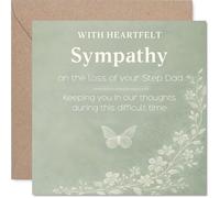 Heartfelt Sympathy Card - Loss of Step Dad - Gentle Words of Comfort - Butterfly and Floral Illustration in Green and White - 145mm Square, Envelope Included