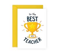 Heartfelt Thank a Teacher Day Card - Trophy Award - Saying Thank You to Educator Mentor Tutor Professors Him Her Women Men from Student- Fun Recognition Celebration - Comes with Stickers