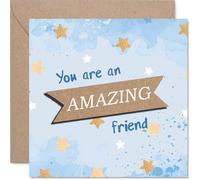 Heartfelt Thank You Card - Warm Wishes for a Brilliant Mate - Blue and Gold Stars with Uplifting Banner - Sure to Brighten Their Day - 145mm Square, Envelope Included