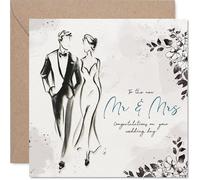 Heartfelt Wedding Card - Elegant Sketch with Floral Accents - Bride and Groom Embrace in Teal Script - A Touch of Romance for the Big Day - 145mm Square, Envelope Included