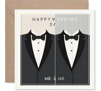Heartfelt Wedding Card - Suited Up for Love - Minimalist Tuxedo Duo Design Stands Out - Celebrates Two Grooms in Style - 145mm Square, Envelope Included