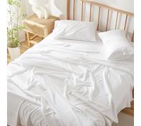 Hearth & Harbor 4 Piece Bed Sheets Set - 40% Rayon Derived from Bamboo Sheets - Breathable Deep Pocket Sheets Fit Upto 16" Mattress (California King, 02 - White)