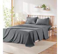 Hearth & Harbor 4 Piece Bed Sheets Set - 40% Rayon Derived from Bamboo Sheets - Breathable Deep Pocket Sheets Fit Upto 16" Mattress (Twin XL, 01 - Gray)