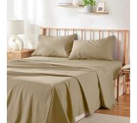 Hearth & Harbor 4 Piece King Sheet Set - 60% Microfiber, 40% Rayon Derived From Bamboo Sheets King Size Bed Set - Breathable King Sheets Fits Up to 16'' Deep Pocket - Warm Sand