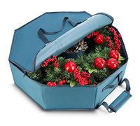 Hearth & Harbor And Handles-24 Premium Wreath Storage Organizer Box, Shell, Blue, 24" L x 24" W x 7" H