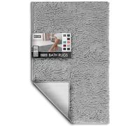 Hearth & Harbor Bathroom Rugs, Chenille Bath Mat - Machine Washable Bath Mats for Bathroom Non-Slip Backing Rubber, Quick Dry Bathroom Mat, Medium Silver