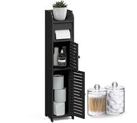 Hearth & Harbor Bathroom Storage Organizer, Bathroom Storage Cabinet with Doors for Toilet Paper, Floor Standing Bathroom Cabinet with 2 Apothecary Bathroom Decor Jars, Bathroom Shelf Organizer, Black