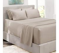 Hearth & Harbor Bed Sheets, Luxury Soft 6 Piece Bed Sheet Set Extra Deep Pocket Fitted Sheets Fits Mattress up to 21", Double Brushed Bedding Sheets & Pillowcases, Queen, Natrual Linen