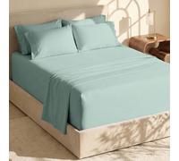 Hearth & Harbor Bed Sheets, Luxury Soft 6 Piece Bed Sheet Set Extra Deep Pocket Fitted Sheets Fits Mattress up to 21", Double Brushed Bedding Sheets & Pillowcases, King, Ice Green