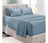 Hearth & Harbor Bed Sheets, Luxury Soft 6 Piece Bed Sheet Set Extra Deep Pocket Fitted Sheets Fits Mattress up to 21", Double Brushed Bedding Sheets & Pillowcases, King, Soft Blue