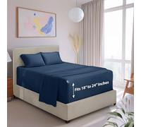 Hearth & Harbor Extra Deep Pocket 4-Piece Bed Sheets Set - Super Deep Fitted Sheet 18-24 inces Depth, Fits High Profile Mattresses with Toppers, Queen, Navy Blue
