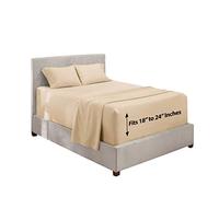 Hearth & Harbor Extra Deep Pocket 4-Piece Bed Sheets Set - Super Deep Fitted Sheet 18-24 inces Depth, Fits High Profile Mattresses with Toppers, Queen, Beige Cream