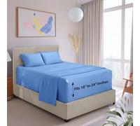 Hearth & Harbor Extra Deep Pocket Queen Sheets - 4 Piece Hotel Luxury Queen Sheet Set Fits Up to 24" Mattress - Ultra Soft Luxury Queen Bed Sheet Set - Soft & Breathable, Queen, Calm Blue